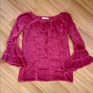 Sofia Vix Pink Long Sleeve Top Cotton Resortwear Swim Coverup Vacation Large